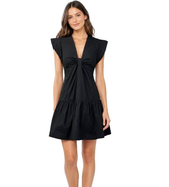 Steve Madden Dresses & Skirts - Steve Madden Twist Front Tiered Mini Dress Black Cotton Babydoll Size M